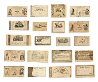 (GOOD BEHAVIOR.) Group of 20 mid-nineteenth-century American schoolchildrens Reward of Merit certificate cards.